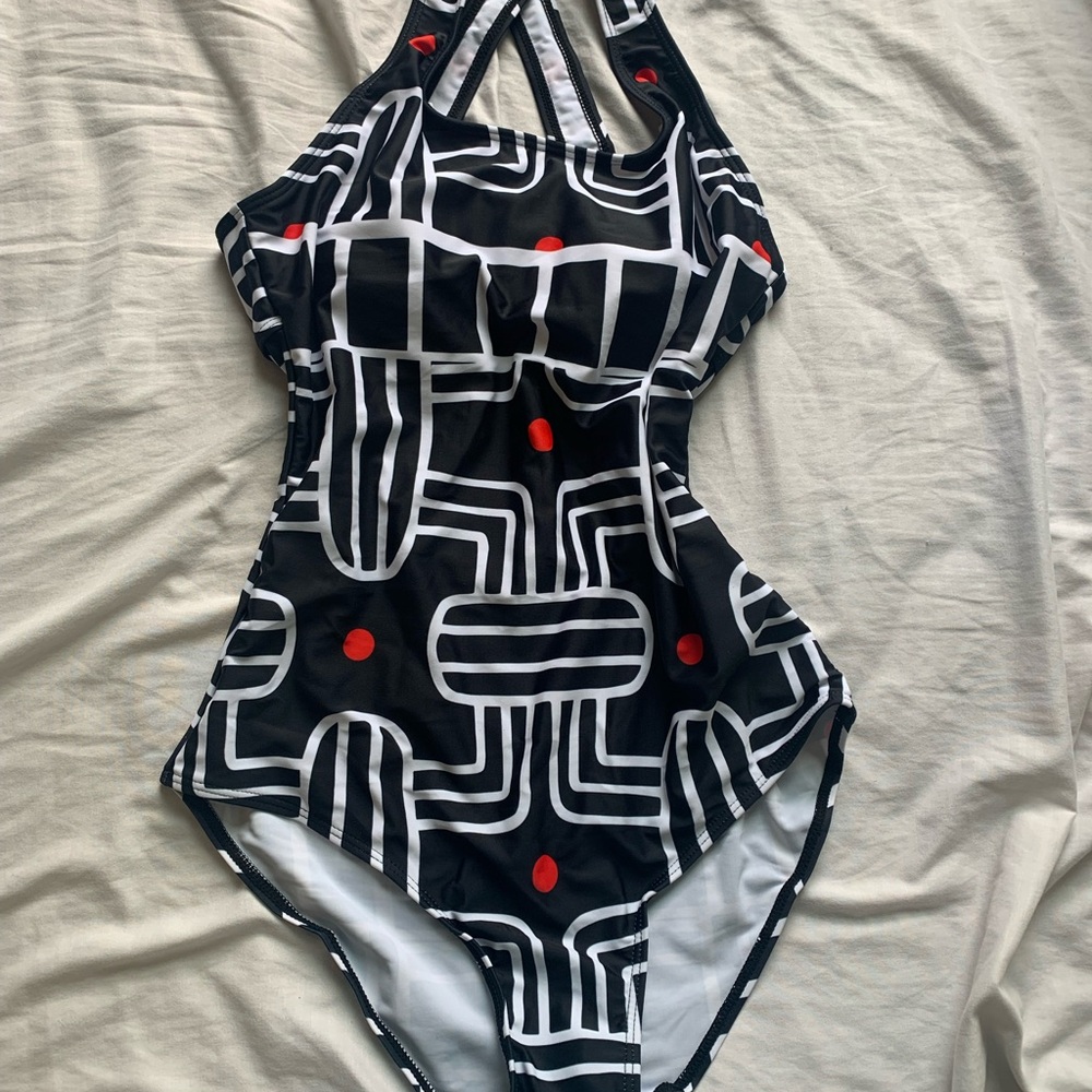 Prince Black and White Swimsuit with Red Highlights